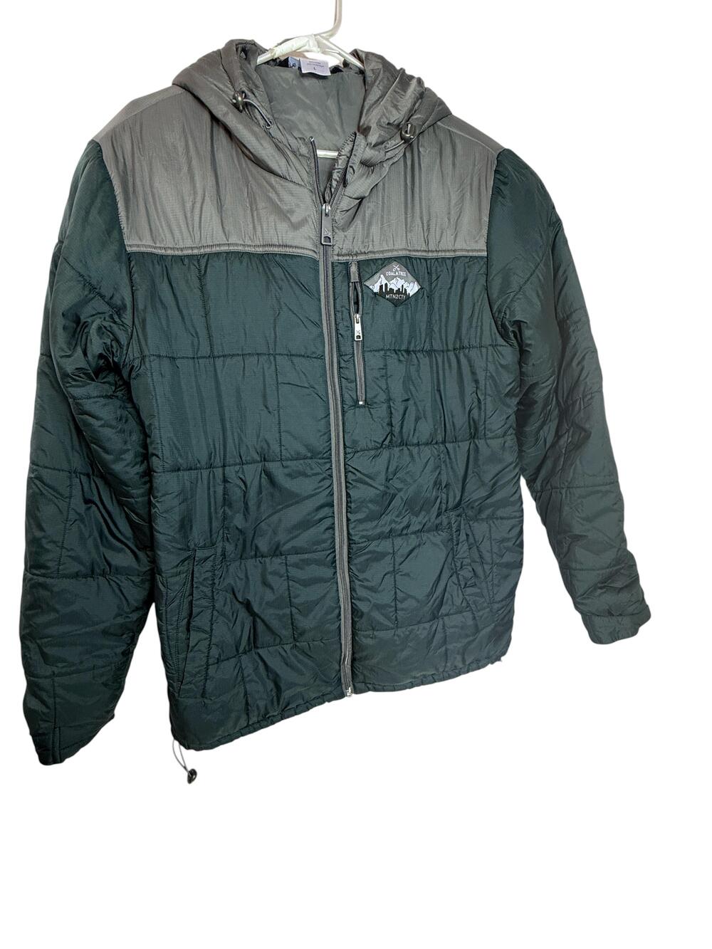 Coalatree Jacket Mens Large Green Gray Hooded MTN2CTY Puffer Full Zip Hiking